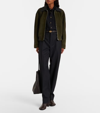 Leather-trimmed suede blouson jacket | Bottega Veneta