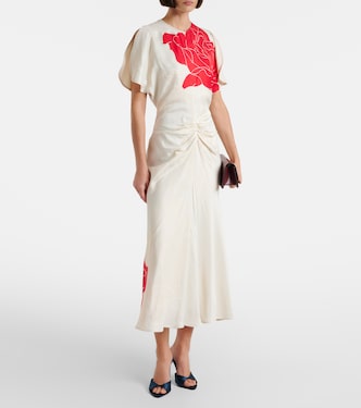 Gathered floral midi dress | Victoria Beckham