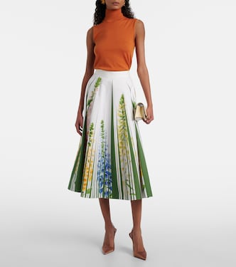 Floral cotton-blend poplin midi skirt | Oscar de la Renta
