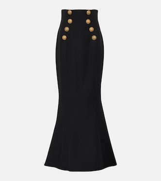 Gonna lunga a vita alta in lana vergine | Balmain