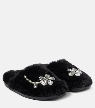 Slippers in shearling sintetico con cristalli | Simone Rocha
