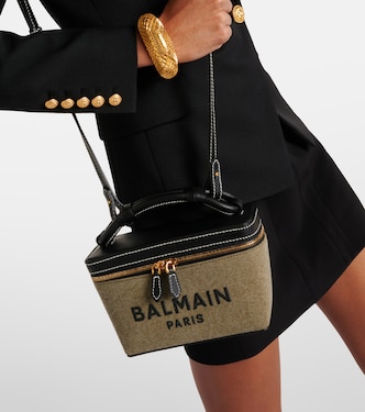 B-Army leather-trimmed canvas shoulder bag | Balmain