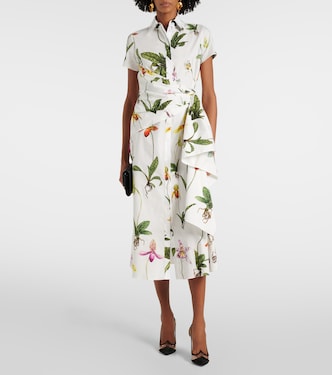 Orchid gathered poplin midi dress | Oscar de la Renta