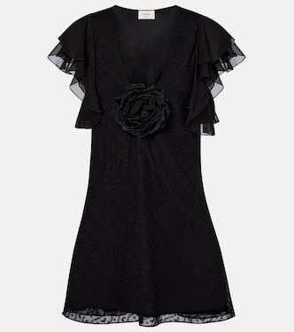فستان قصير مُطرّز بطبعات الورود | Saint Laurent