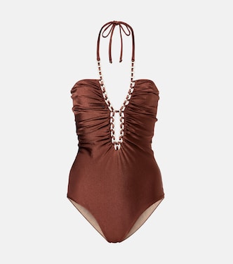 Solid Chain halterneck swimsuit | Adriana Degreas