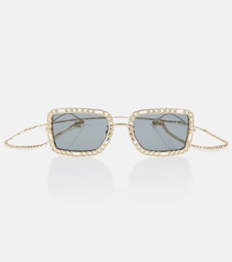 Occhiali da sole rettangolari con catena | Gucci
