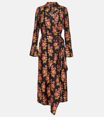 Robe portefeuille midi en soie à fleurs | Etro