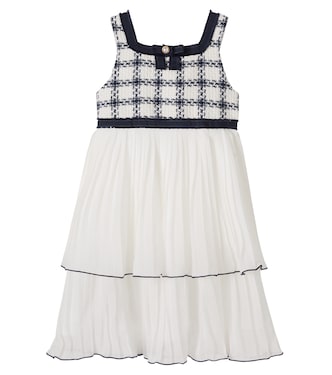 Checked plissé cotton-blend tweed dress | Patachou