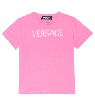 【VERSACE】Medusa Crystal Cotton T-shirt Pink Medusa embellished cotton-blend T-shirt in pink - Versace