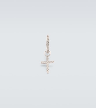14kt white gold single hoop earring with diamonds | Mateo