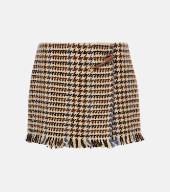 Minifalda de mezcla de lana con pata de gallo | Prada