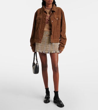 Fringed houndstooth wool-blend miniskirt | Prada
