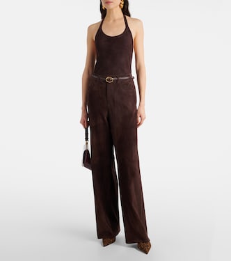 Pantaloni a gamba larga Mythéo in suede | Stouls