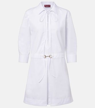 Leather-trimmed cotton minidress | Gucci