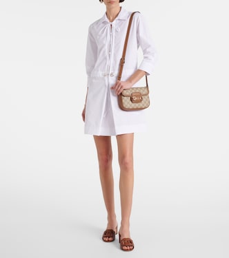Abito corto in cotone con pelle | Gucci