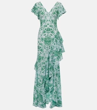 Printed ruffled silk crêpe de chine gown | McQueen