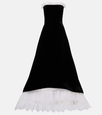 Laurette lace-trimmed velvet bustier gown | Costarellos