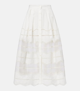 Organza-trimmed cotton midi skirt | Elie Saab