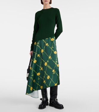 Abito midi in jersey e raso con stampa | Burberry