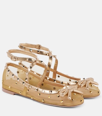 Rockstud embellished mesh ballet flats | Valentino Garavani