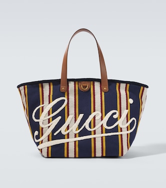 Gucci Script Large striped canvas tote bag | Gucci