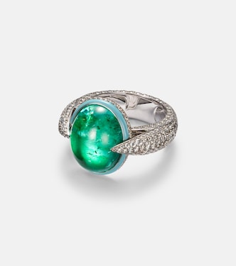 18kt white gold ring with emeralds and diamonds | Kamyen