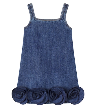 Floral-appliqué denim dress | Self-Portrait Kids