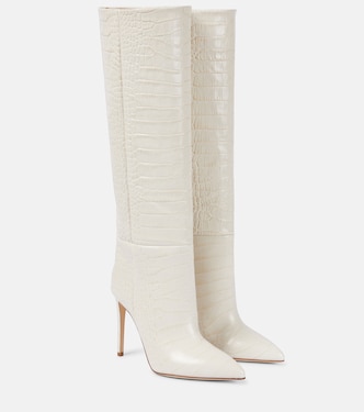 Croc-effect leather knee-high boots | Paris Texas