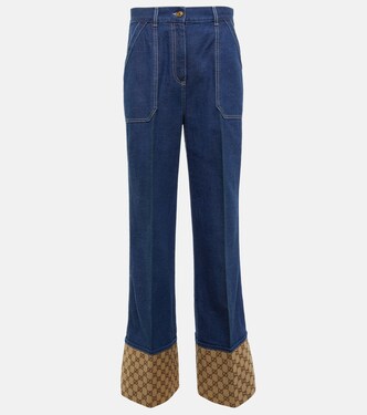 GG canvas-trimmed wide-leg jeans | Gucci