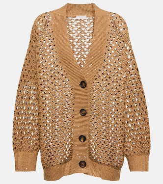 Crochet-knit cotton-blend cardigan | Brunello Cucinelli