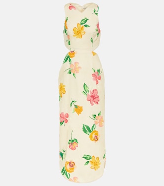 Cutout linen floral midi dress | Alémais