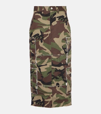 Jupe midi en coton à motif camouflage | Vetements