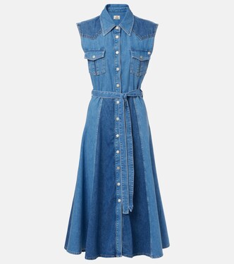 Belted paneled denim midi dress | AG Jeans