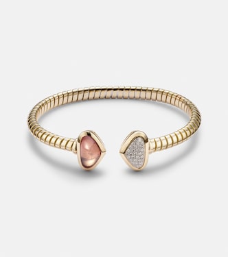 Trisolina Castagna 18kt gold cuff bracelet with diamonds and quartz | Marina B