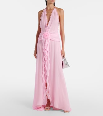 Ruffled silk georgette maxi dress | Blumarine