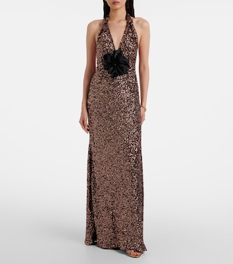 Floral-appliqué sequined halterneck gown | Dolce&Gabbana