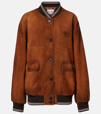 Logo suede blouson jacket | Miu Miu
