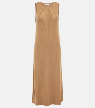 Vestido midi en mezcla de lana acanalado | Chloé