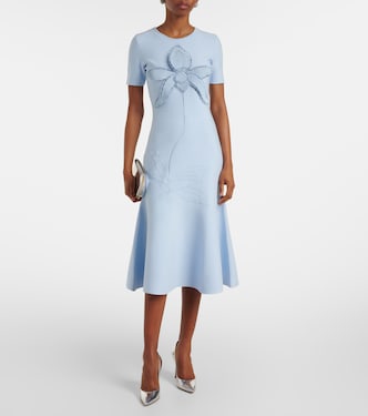Orchid-appliqué jacquard cocktail dress | Oscar de la Renta