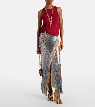 Falda larga de malla con paisley | Rabanne
