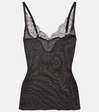 Top lencero acanalado de seda con encaje | Saint Laurent