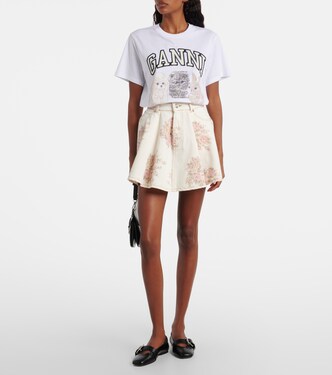 Floral pleated denim miniskirt | Ganni