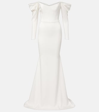 Bridal off-shoulder crêpe satin bustier gown | Alex Perry