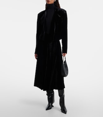 Flared pleated velvet midi skirt | Norma Kamali