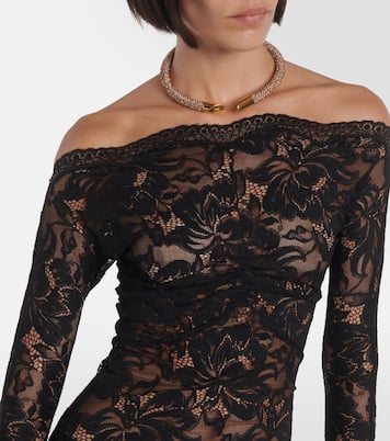 Miniabito in pizzo con scollo bardot | Rabanne