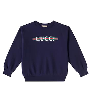 Web Stripe logo cotton jersey sweatshirt | Gucci Kids