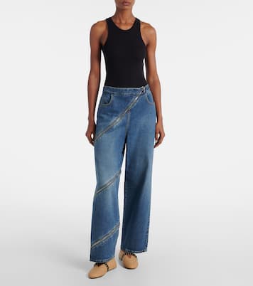 Leather-trimmed straw ballet flats | Alaïa