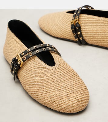 Leather-trimmed straw ballet flats | Alaïa