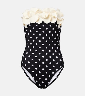 Costume intero a pois con applicazioni floreali | Karla Colletto