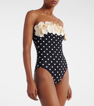 Costume intero a pois con applicazioni floreali | Karla Colletto